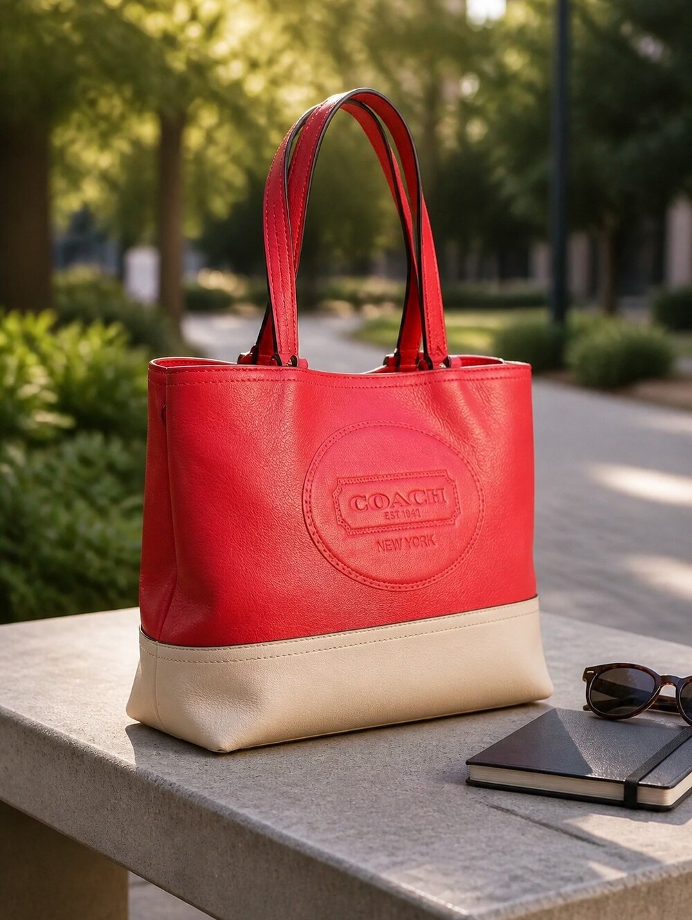 So Pretty! COACH SIGNATURE EMBOSSED LEATHER COLORBLOCK SHOPPER TOTE